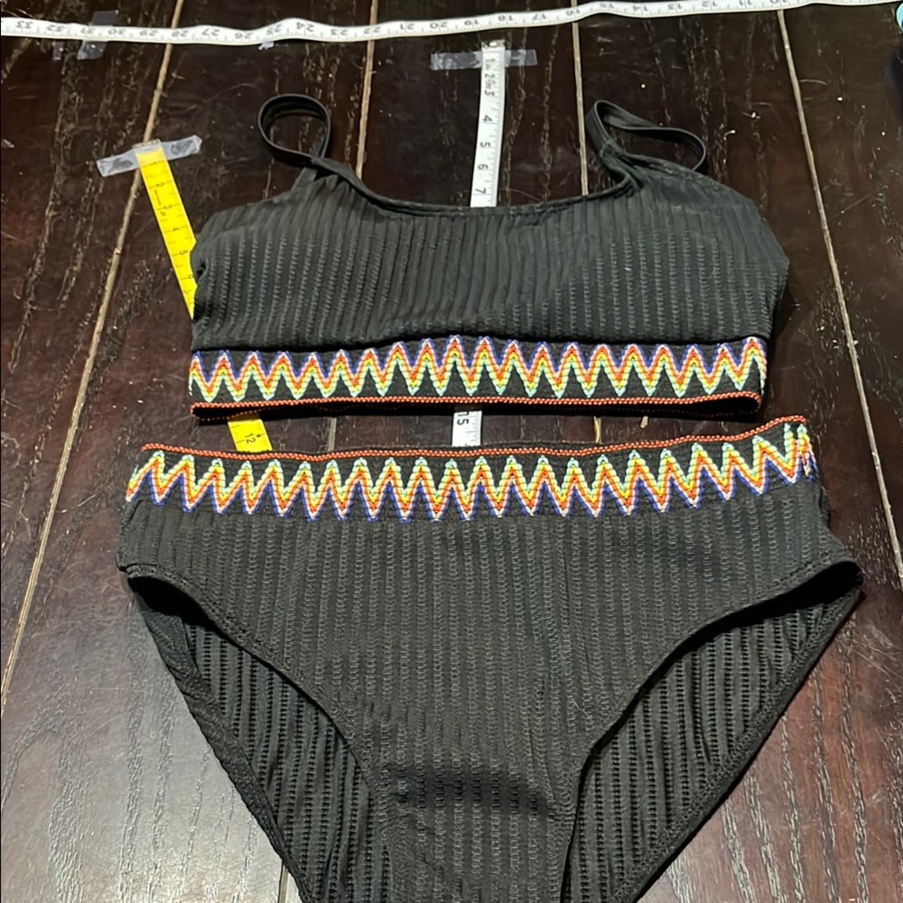 Black Bikini with Colorful Zigzag Trim